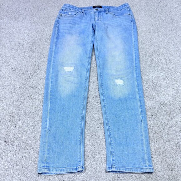 White House Black Market Jeans Girlfriend Blue Distressed Pockets Size 4 - Picture 1 of 12
